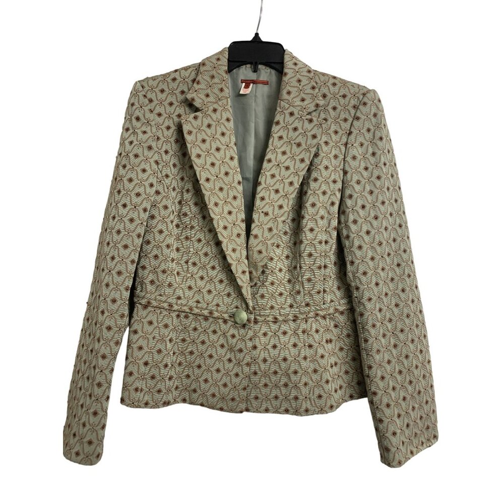 Anthropology Tape‎ Measure Green Brown Tapestry Blazer Size 14 Cropped